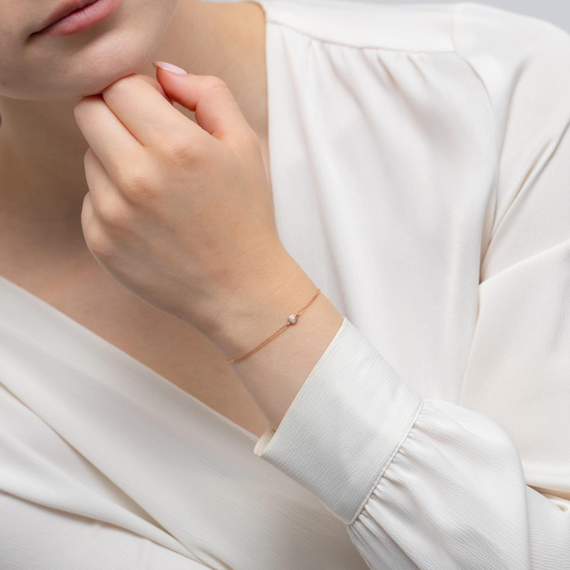 Bransoletka łańcuszkowa z różowego złota próby 585 z diamentem Best Diamonds B0076-BR-AUR-DIW-02-OK - hover
