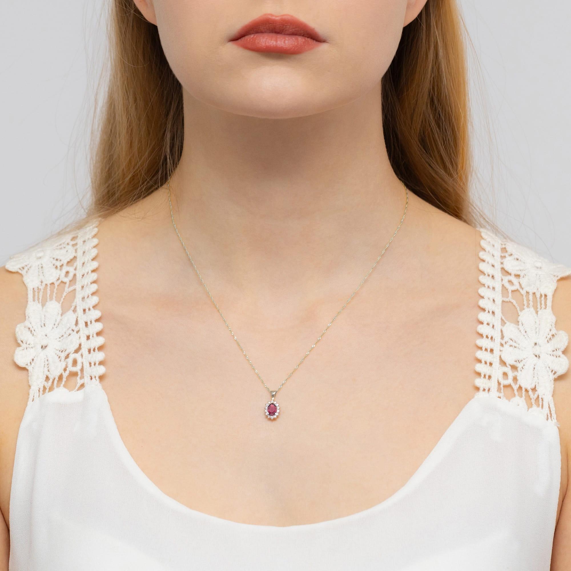 Zawieszka z białego złota z rubinem i brylantami kwiatek markiza Best Diamonds B0364-ZA-AUB-RUR-02-OW - hover