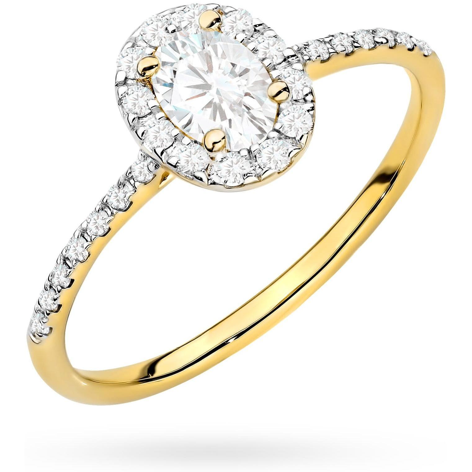 Pierścionek z żółtego złota z owalnym brylantem i brylantami na szynie Halo Best Diamonds B1168-PI-AUZ-DIW-02-OW 