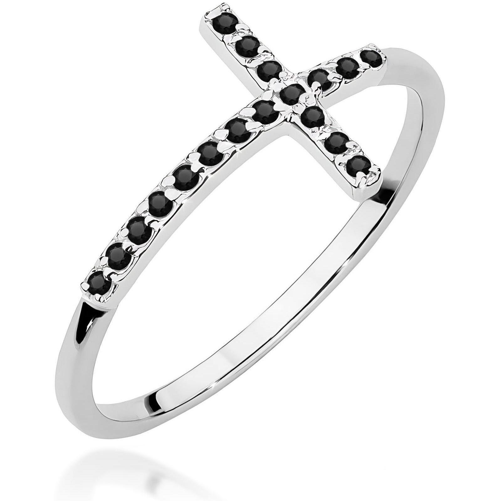 Delikatny pierścionek z białego złota z krzyżykiem z czarnymi brylantami Best Diamonds B1272-PI-AUB-DIB-02-00 