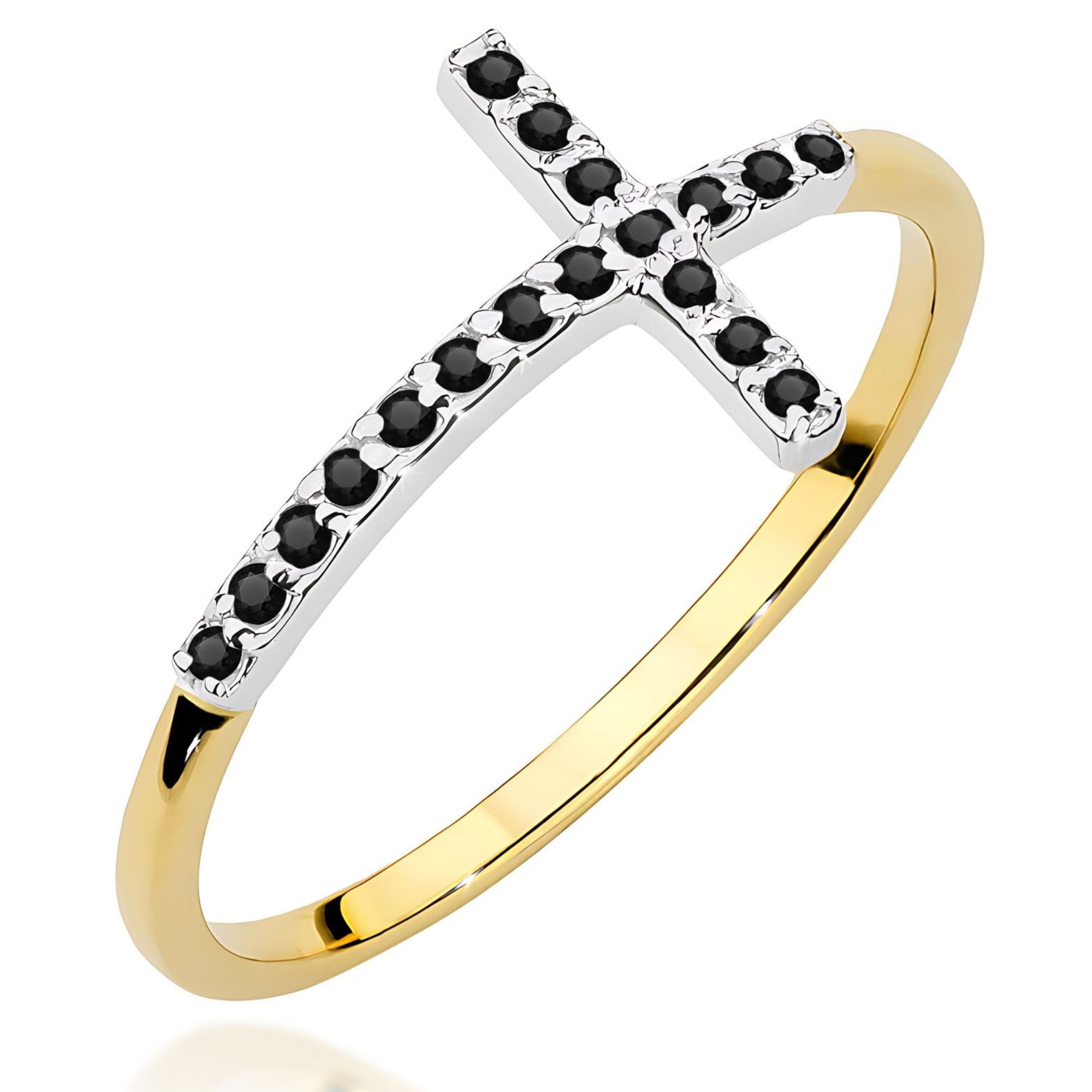 Delikatny złoty pierścionek z krzyżykiem z czarnymi brylantami Best Diamonds B1272-PI-AUZ-DIB-02-00 