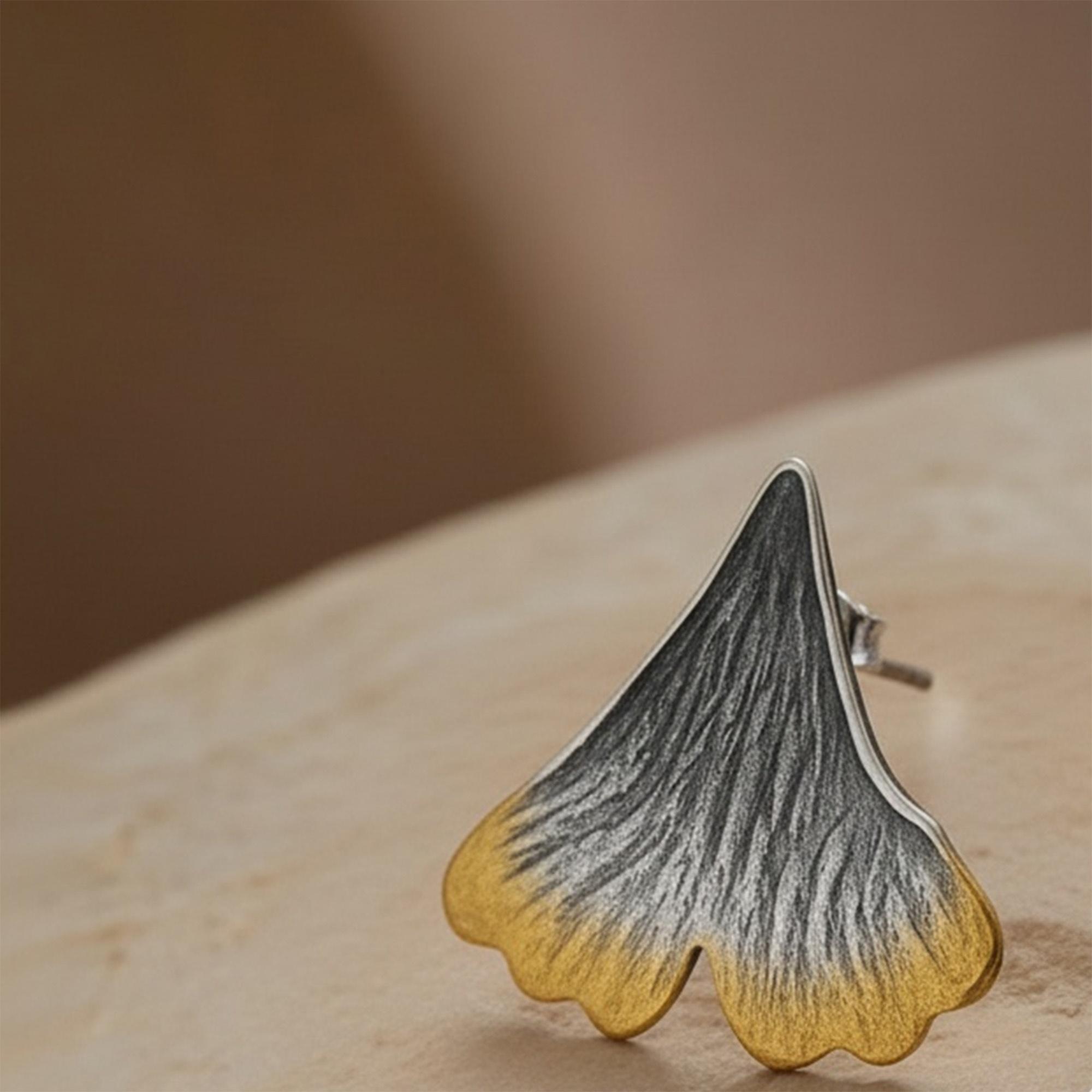 Harf KS0058 Eleganckie srebrne kolczyki Miłorząb do ucha biżuteria - miniatura 5