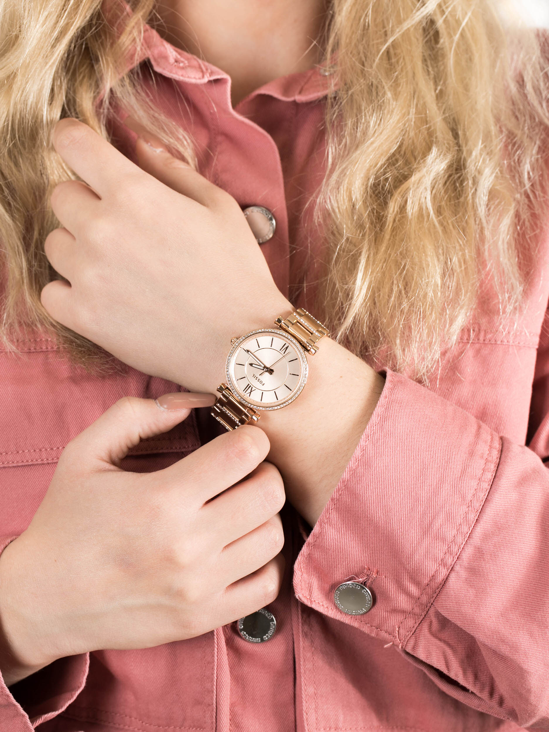 CARLIE Rose Gold Stainless Steel 35mm Fossil ES4301 - hover