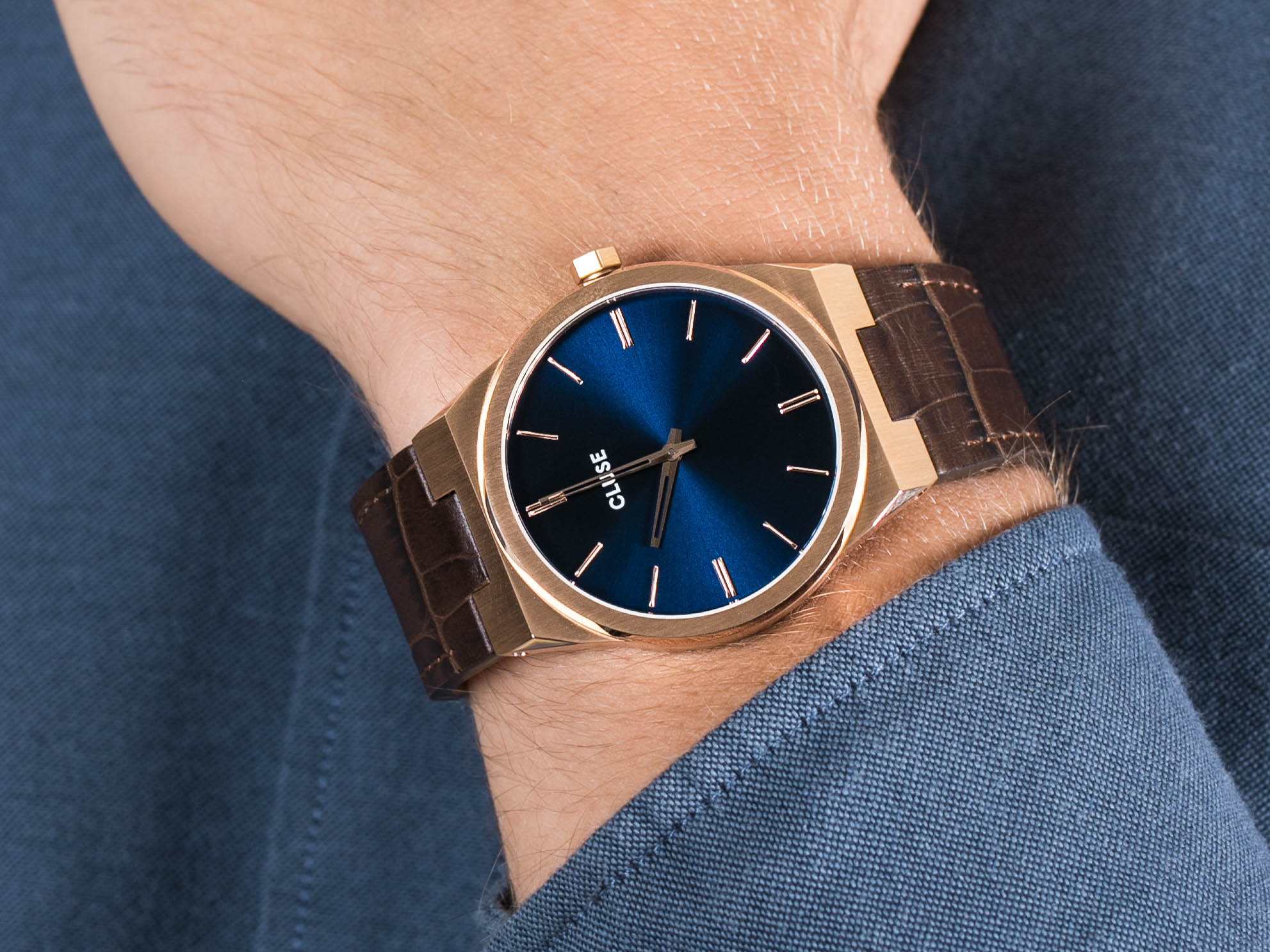 Cluse CW0101503002 Rose Gold Dark Brown Croco zegarek klasyczny Vigoureux - miniatura 2