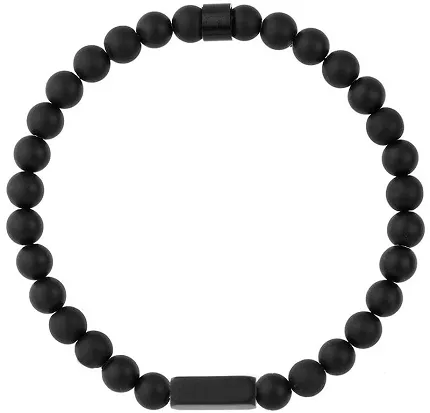 Manoki BA1233BB Męska bransoletka naturalne kulki onyksu czarna blaszka do graweru - elegancja i personalizacja - zdjęcie 1
