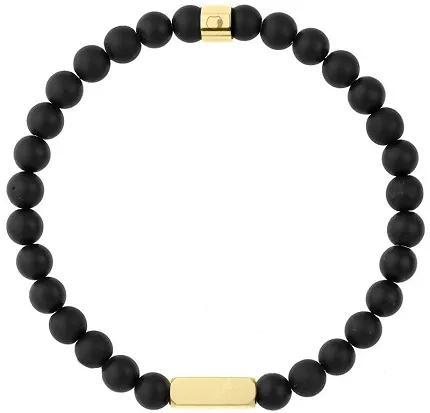 Manoki BA1233GB Męska bransoletka naturalne kulki onyksu złota blaszka do graweru - elegancja i personalizacja - zdjęcie 1