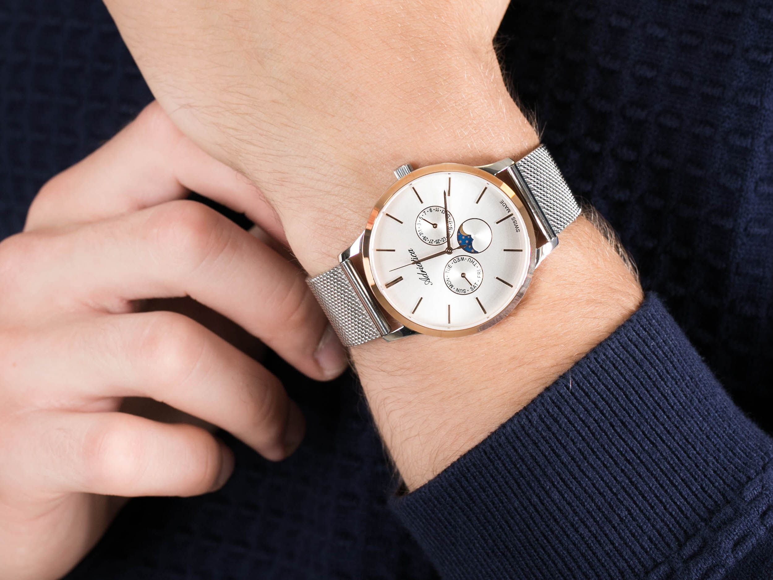 Adriatica A1274.R113QF Moonphase zegarek klasyczny Bransoleta - miniatura 2
