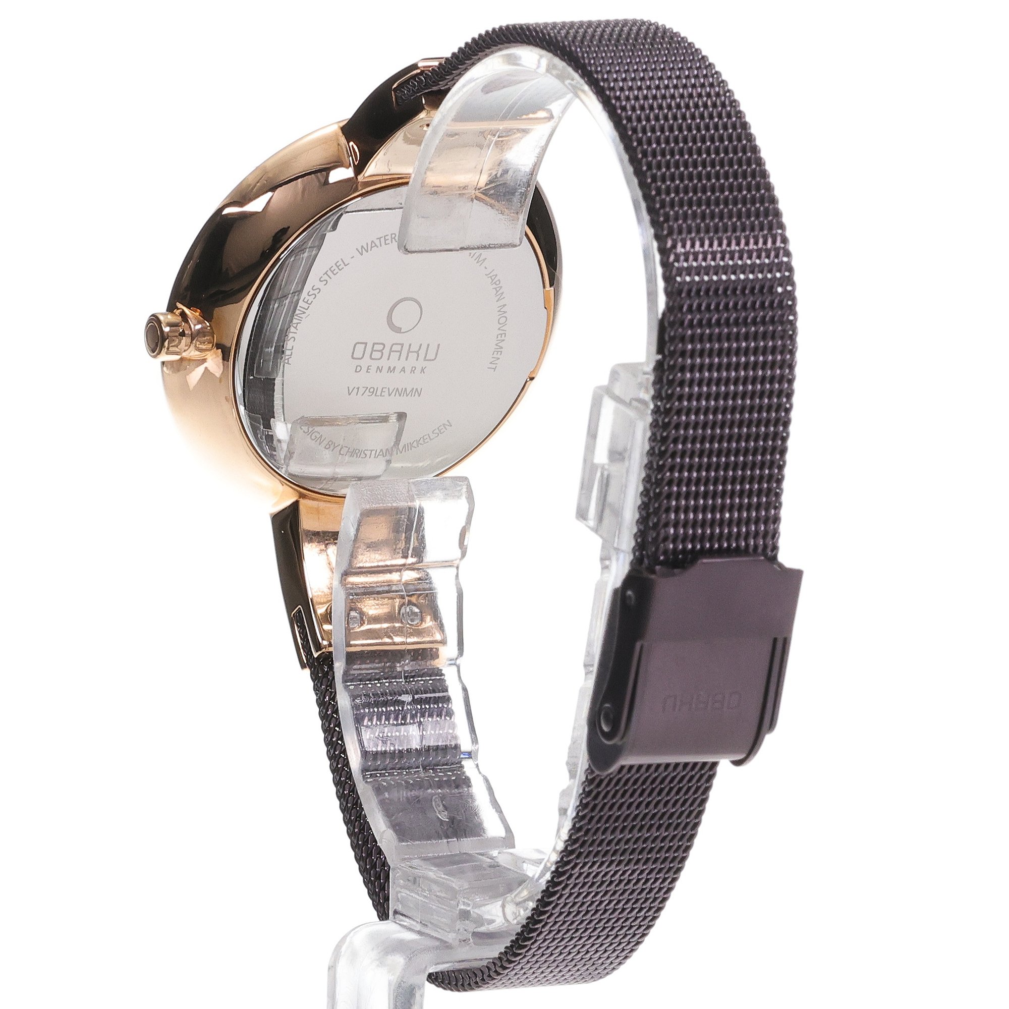 Obaku Denmark V179LEVNMN SOL GLIMT - WALNUT - Christian Mikkelsen Slim klasyczny zegarek różowe złoto - miniatura 4