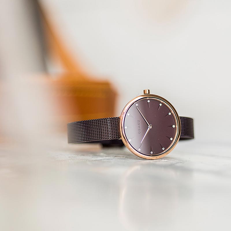 Obaku Denmark V233LXVNMN Slim NOTAT - WALNUT zegarek damski klasyczny szafirowe - miniatura 7