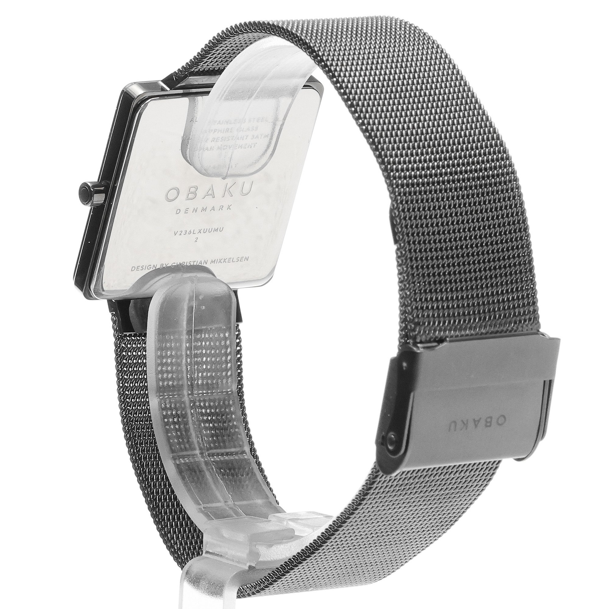 Obaku Denmark V236LXUUMU Kvadrat - Black Steel - Christian Mikkelsen Damskie klasyczny zegarek srebrny - miniatura 4