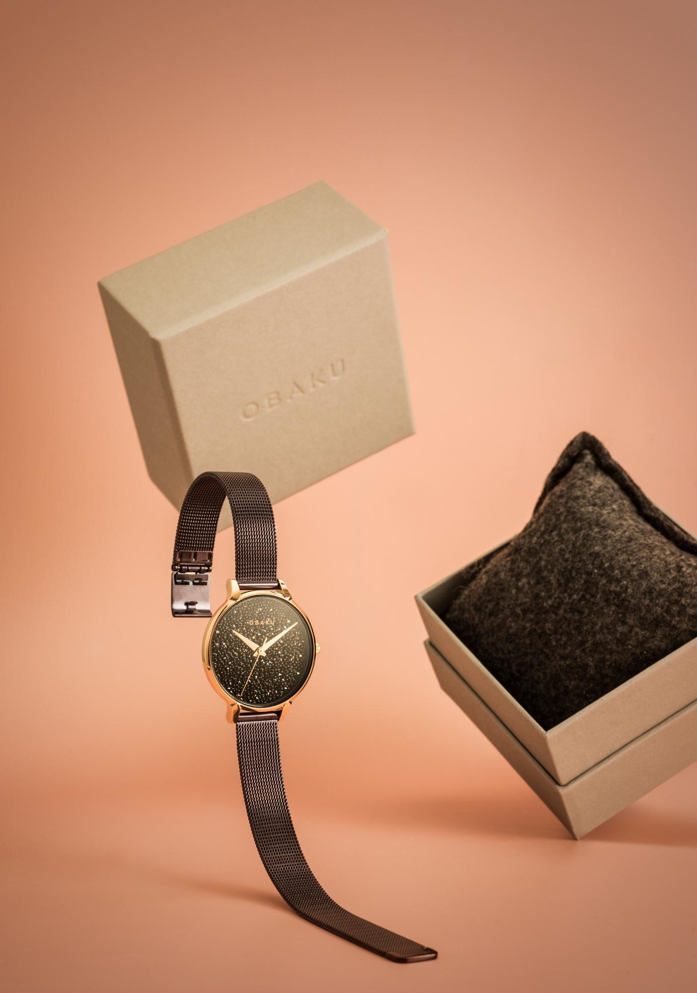 Obaku Denmark V238LXVNMN STJERNER - WALNUT Damskie klasyczny zegarek różowe złoto - miniatura 6