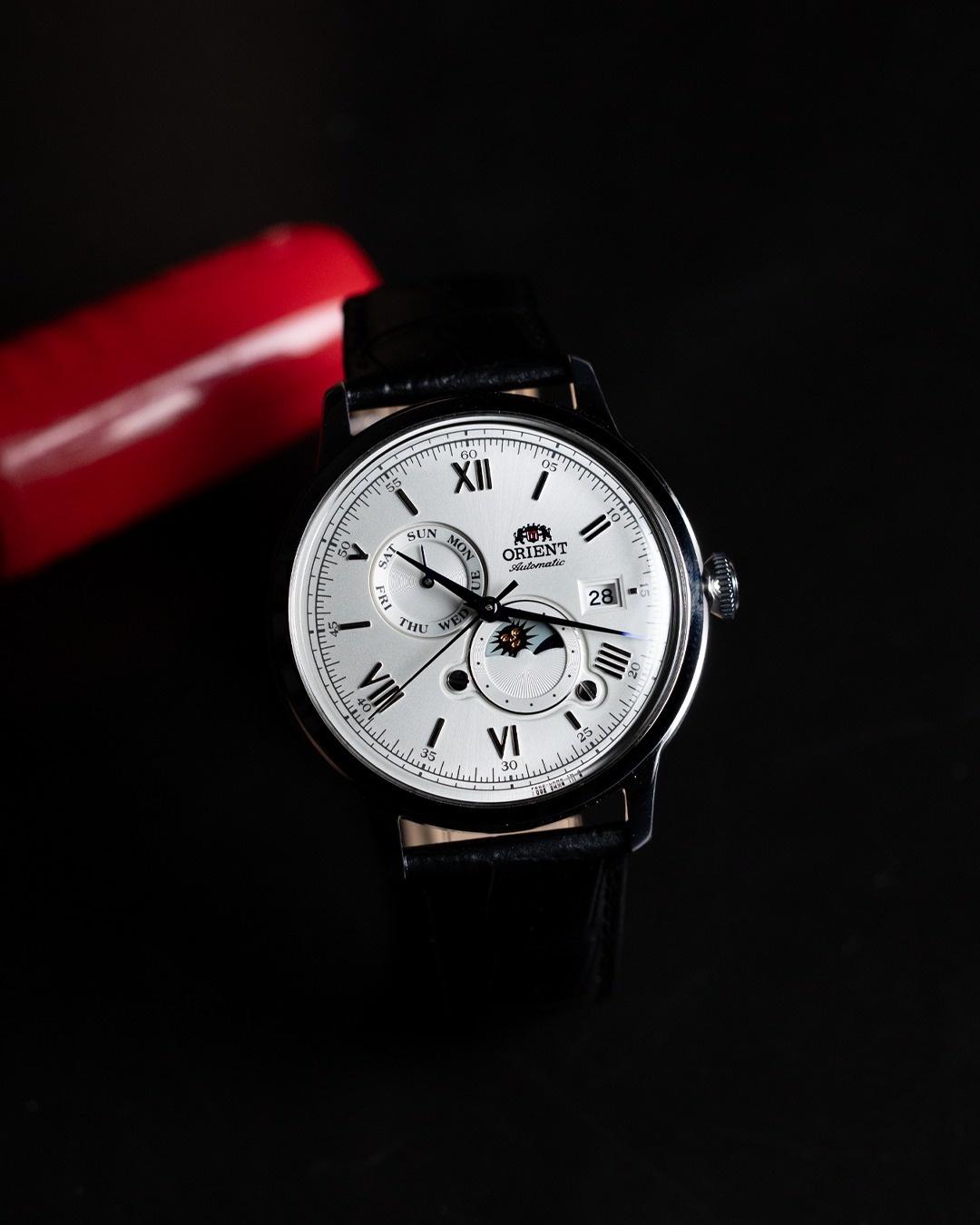 Orient RA-AK0802S30B Bambino Sun Moon Classic Automatic klasyczny zegarek srebrny - miniatura 9