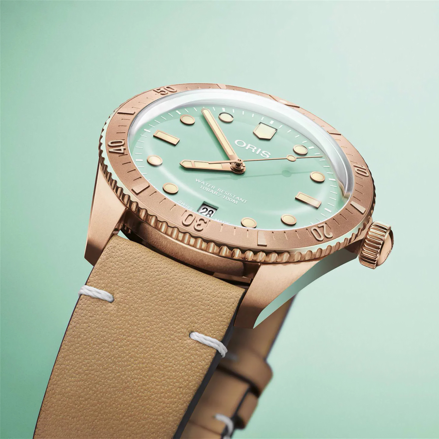 Oris 01 733 7771 3157-07 5 19 04BR zegarek brązowy klasyczny Divers pasek - miniatura 3