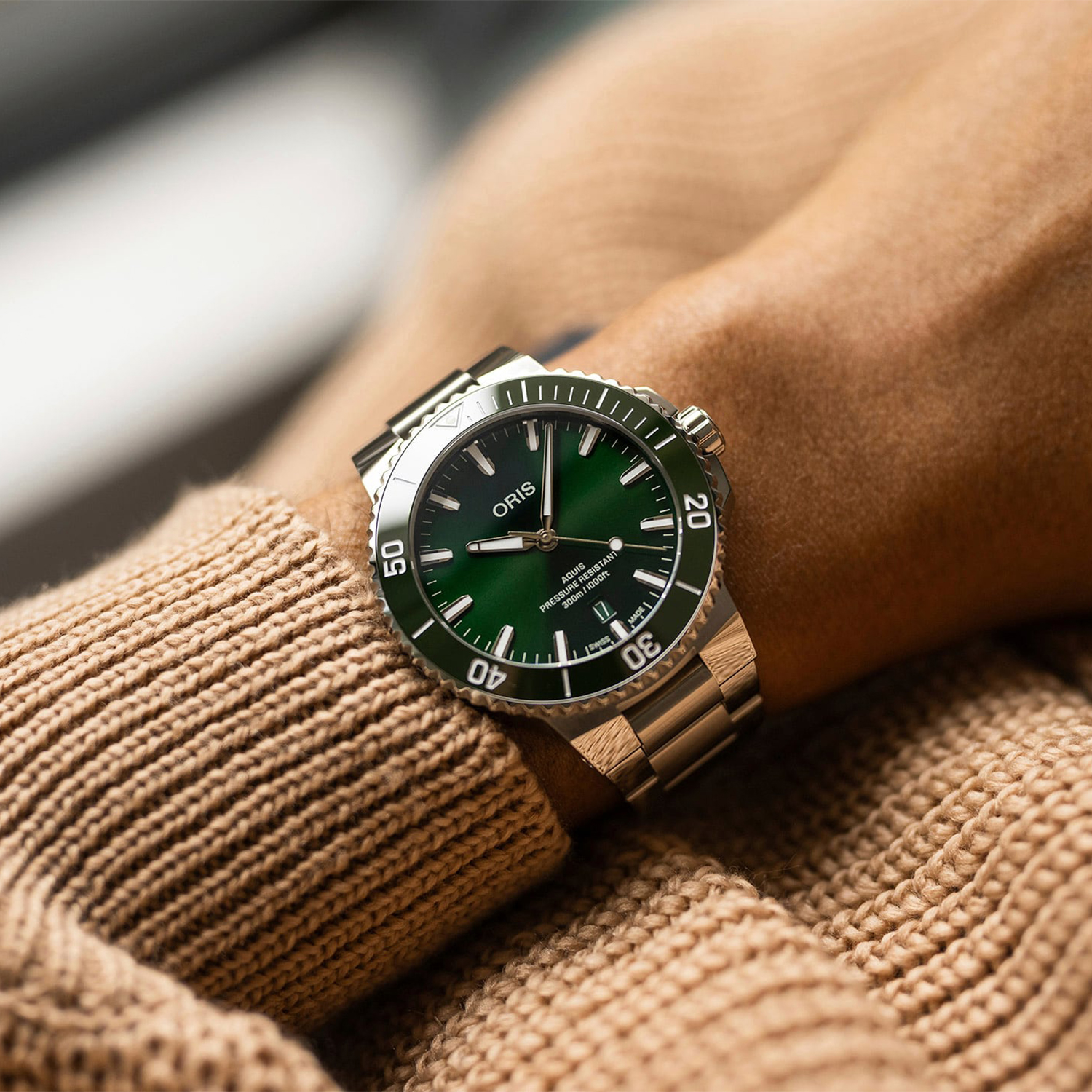 Oris 01 733 7787 4157-07 8 22 04PEB zegarek srebrny klasyczny Aquis bransoleta