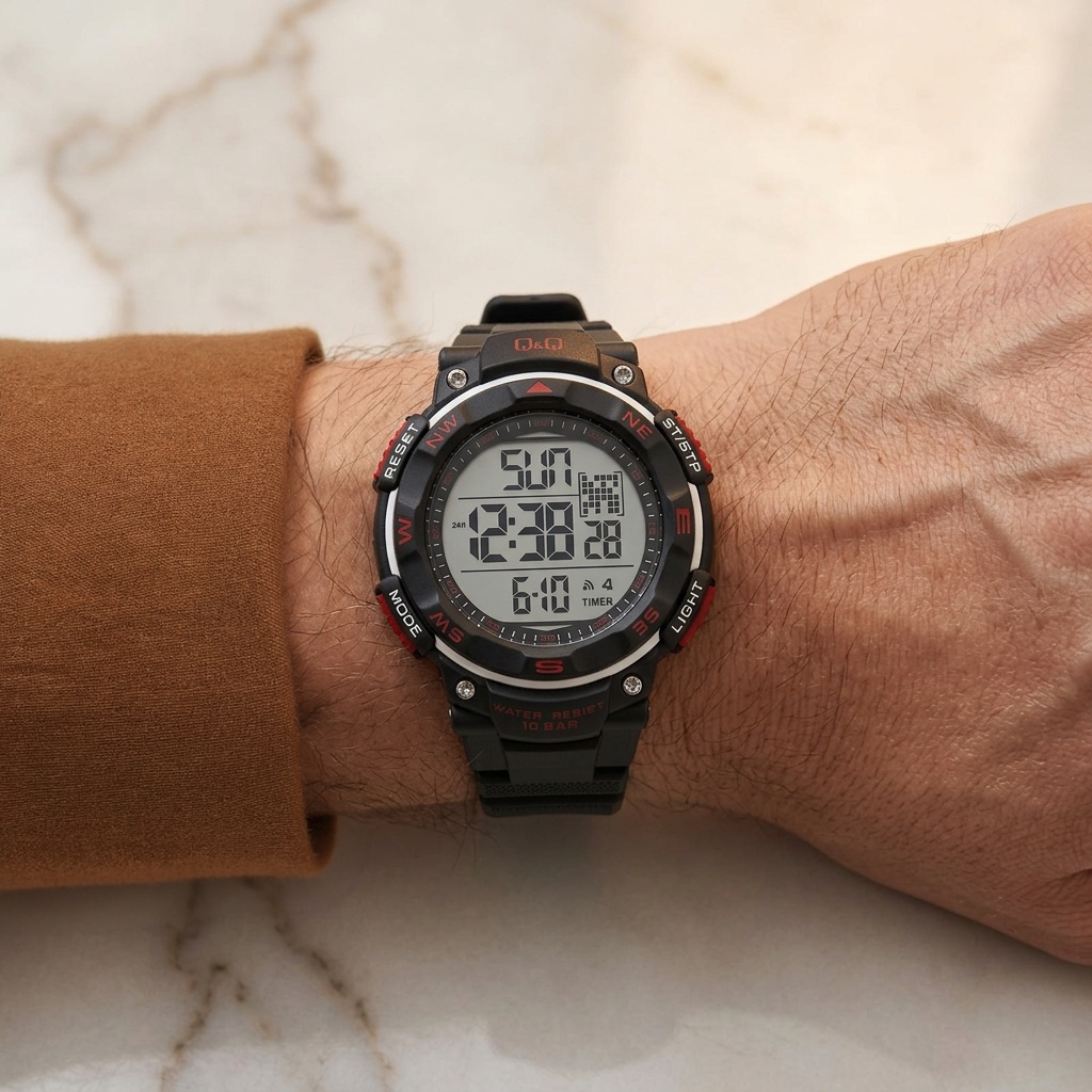 QQ M124-001 zegarek czarny sportowy Męskie pasek - miniatura 5
