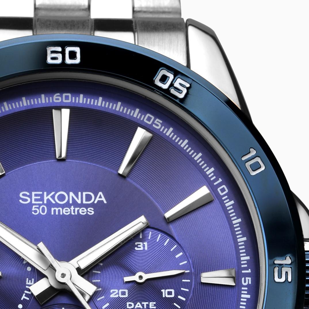Sekonda 1391 zegarek srebrny elegancki Chronograph bransoleta - miniatura 3
