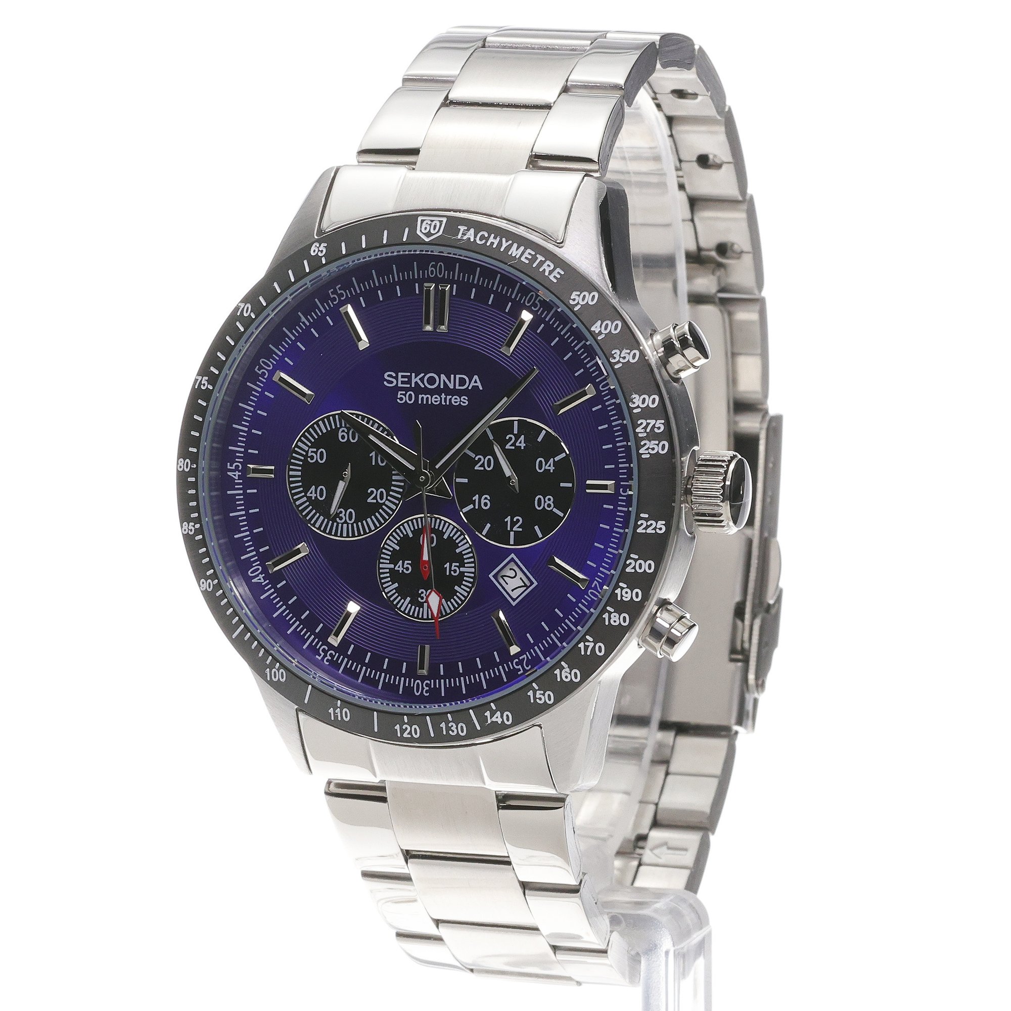 Sekonda 1970 Chronograph sportowy zegarek srebrny - miniatura 2