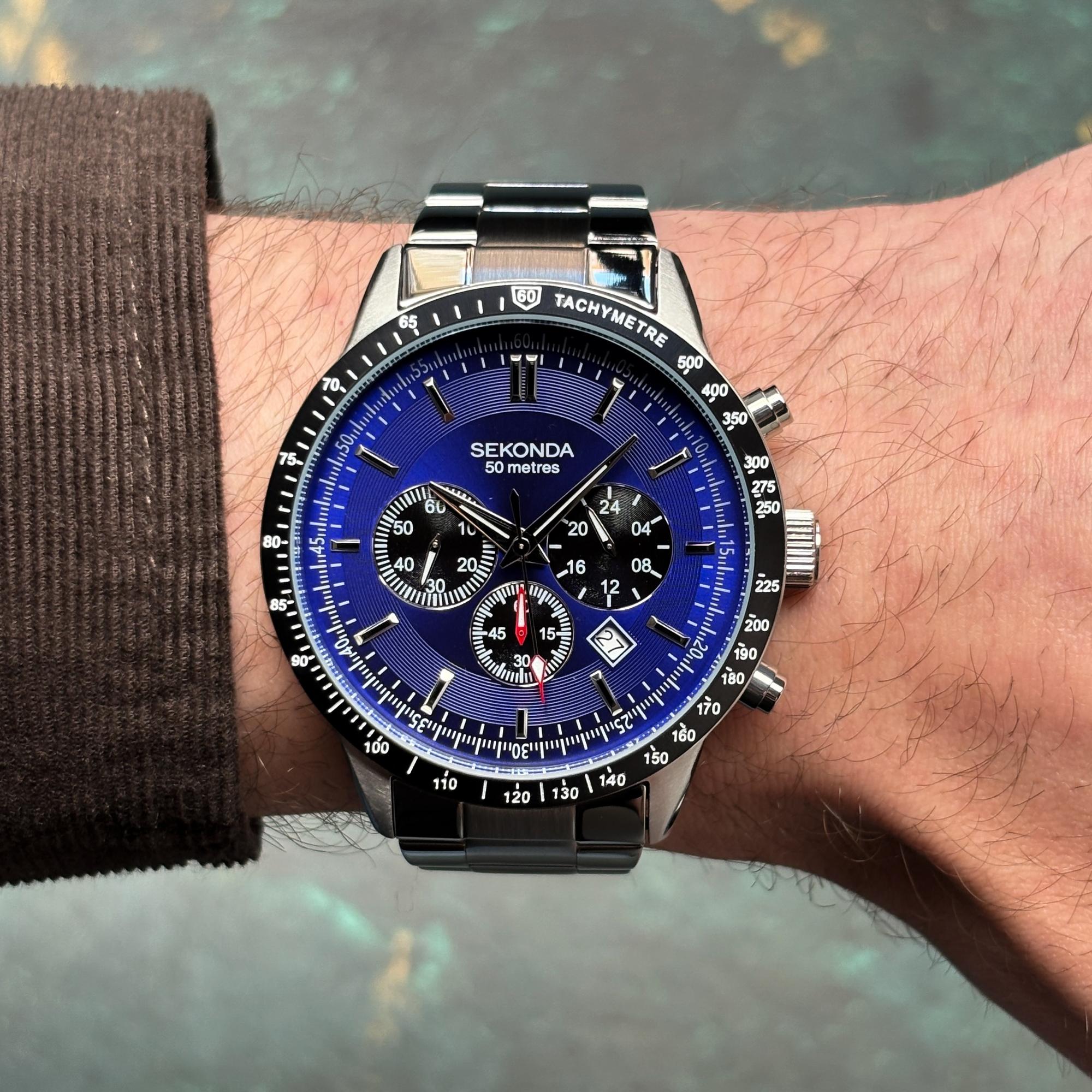 Sekonda 1970 zegarek męski sportowy Chronograph bransoleta - miniatura 10