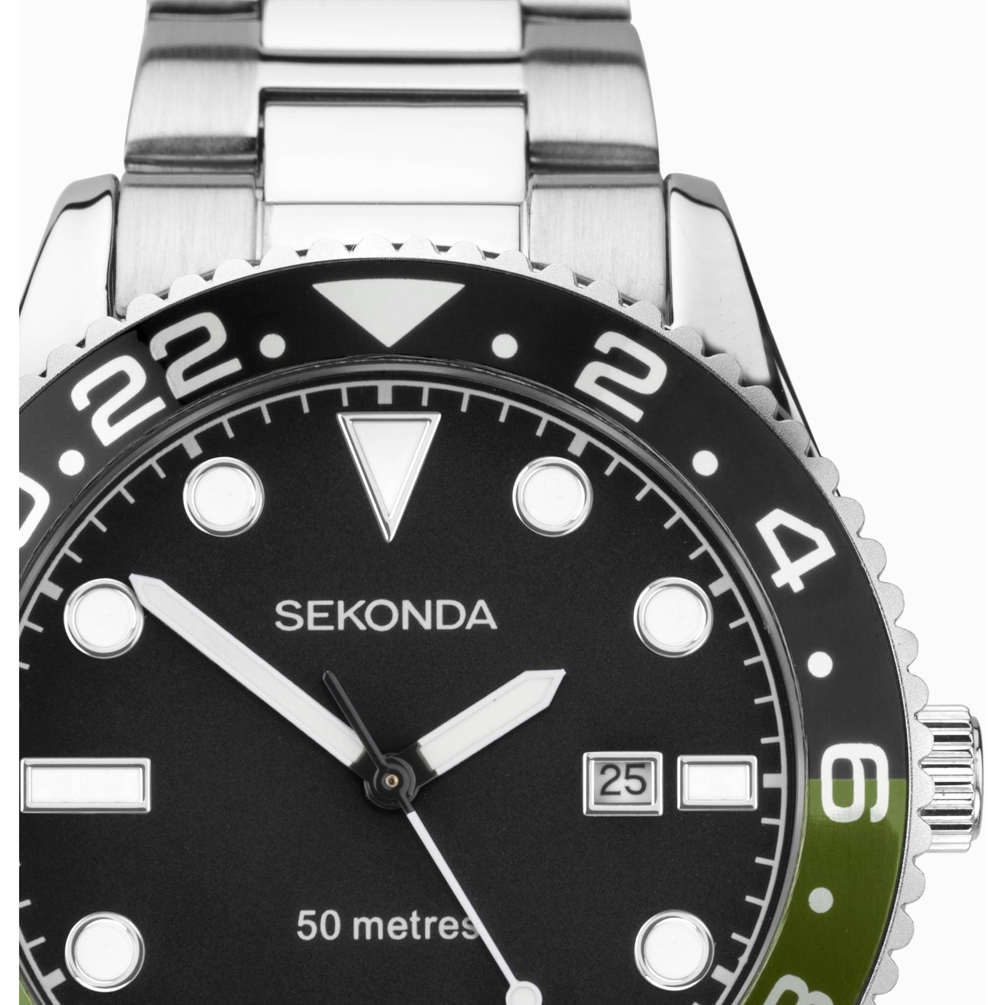 Sekonda 30197 zegarek srebrny klasyczny Dive bransoleta