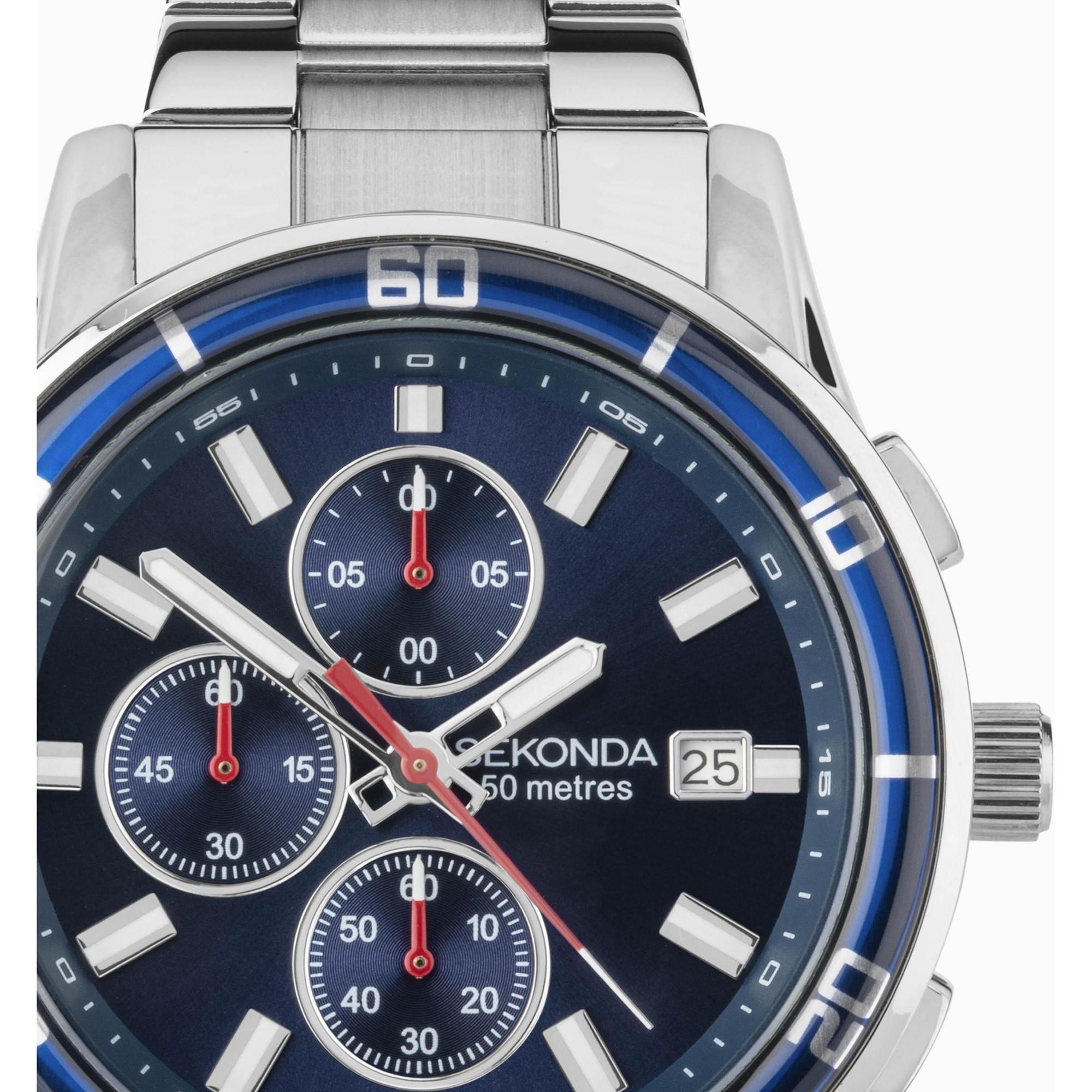 Sekonda 30207 zegarek srebrny sportowy Sports bransoleta