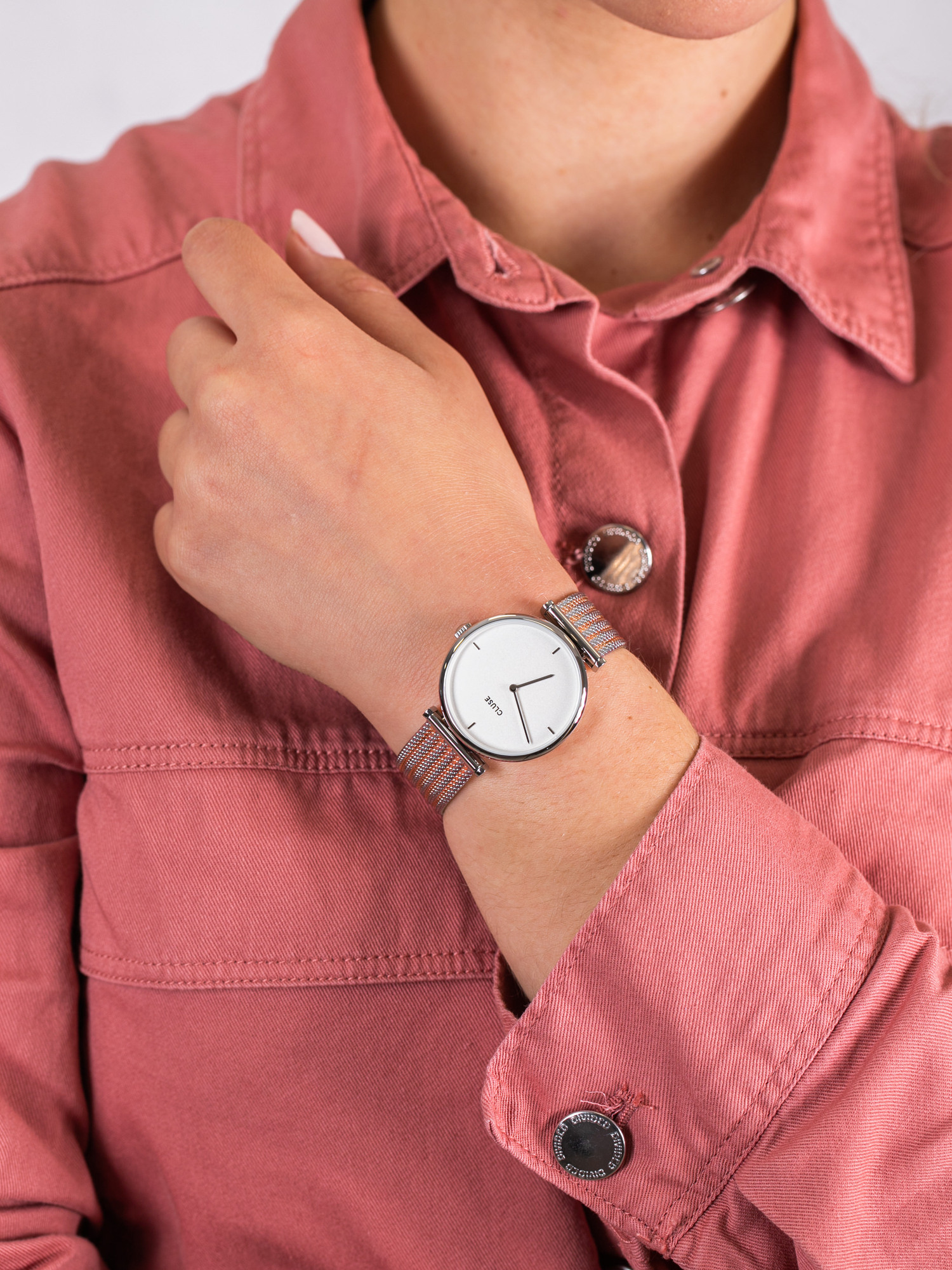 Mesh Silver White/Silver Rose Gold Cluse CL61001 - hover