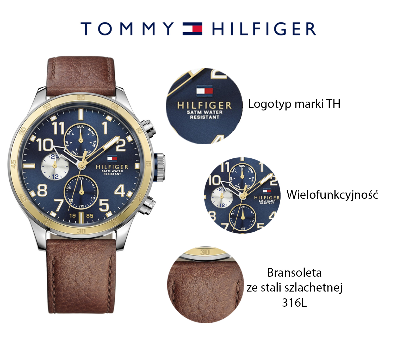 Tommy Hilfiger 1791137 zegarek srebrny klasyczny Męskie pasek - miniatura 3