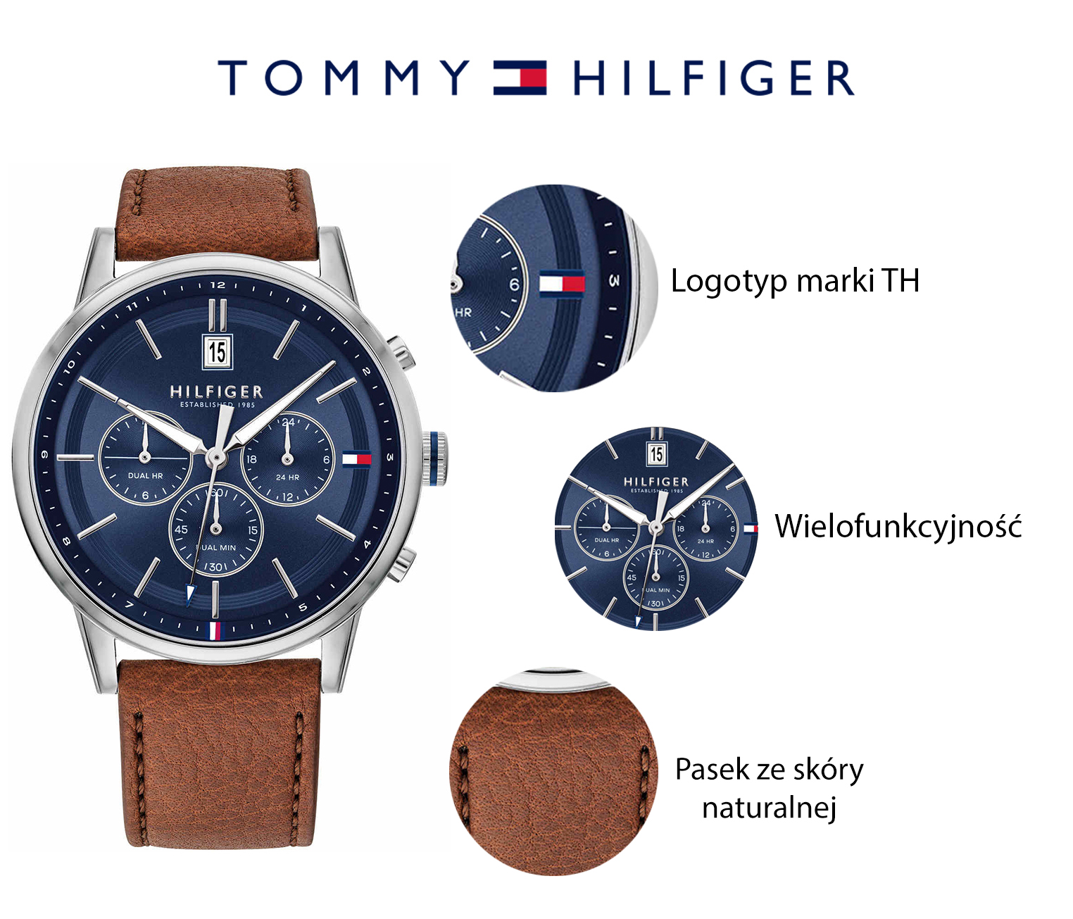 Tommy Hilfiger 1791629 zegarek srebrny klasyczny Męskie pasek - miniatura 5