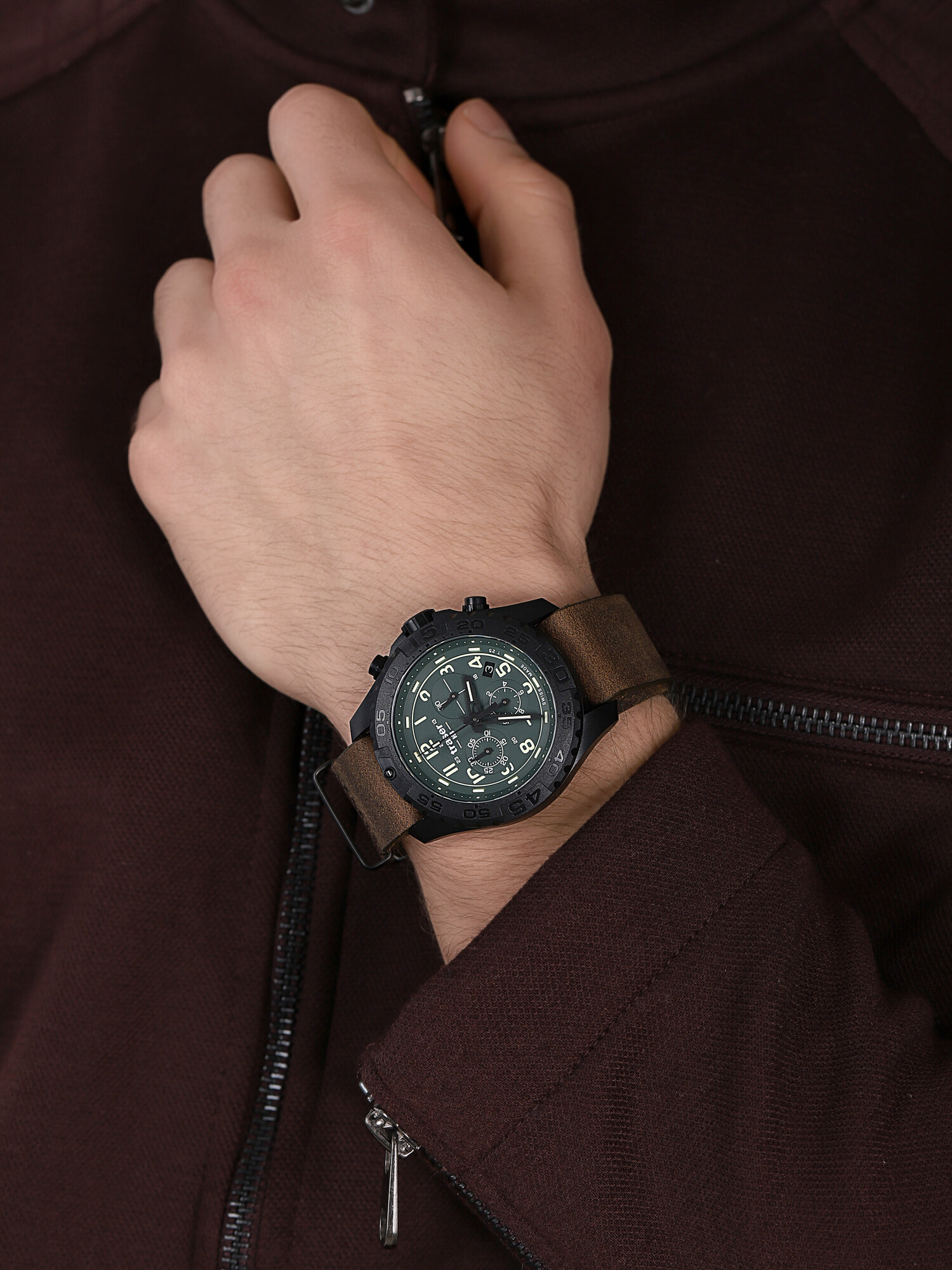 P96 OdP Evolution Chrono Green Leder NATO Traser TS-109047 - hover