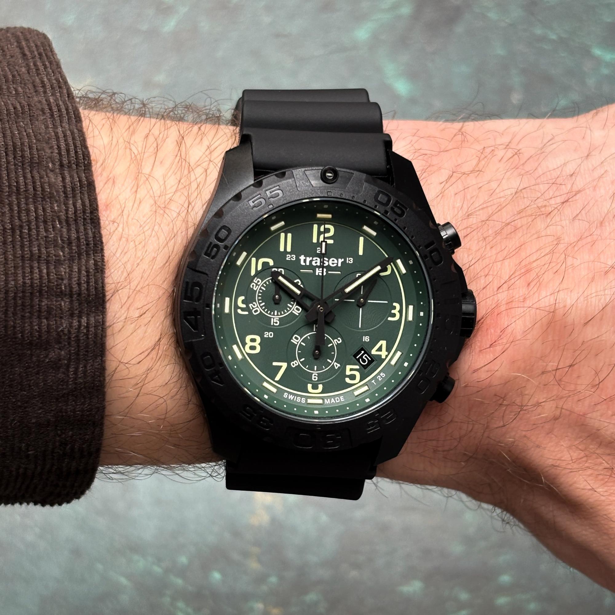 Traser TS-109048v1 P96 Outdoor Pioneer Evolution P96 OdP Evolution Chrono Green Rubber Strap zegarek męski sportowy szafirowe - miniatura 8