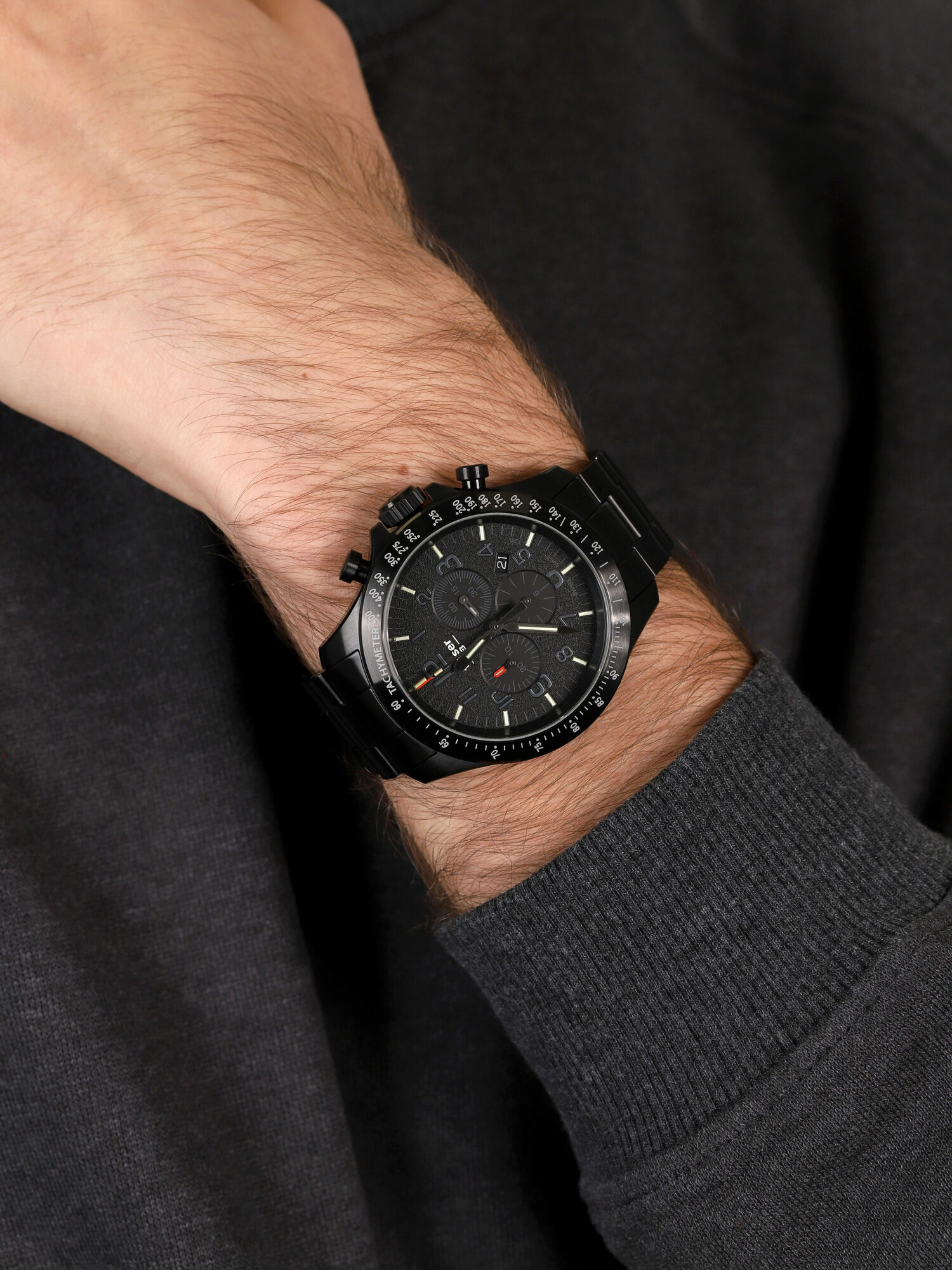 P67 Officer Pro Chronograph Black Steel Bracelet Traser TS-109466 - hover