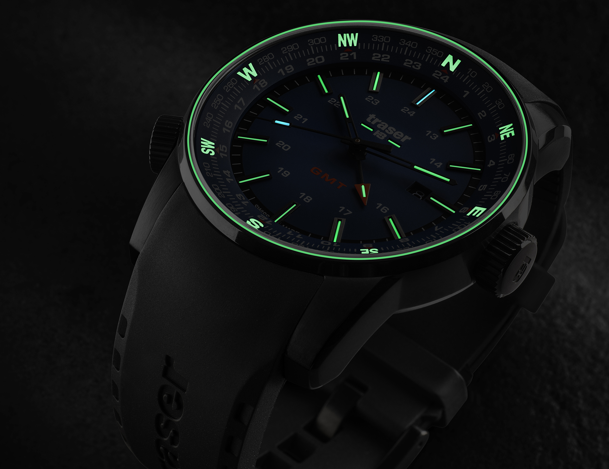 Traser TS-109743 P68 Pathfinder P68 Pathfinder GMT Blue Rubber Strap zegarek męski sportowy szafirowe - miniatura 8
