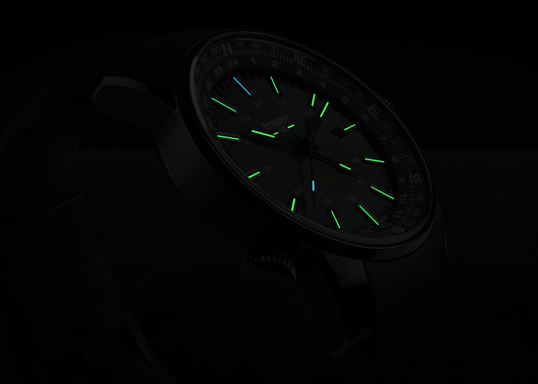 Traser TS-109744 P68 Pathfinder GMT Green Rubber Strap P68 Pathfinder sportowy zegarek czarny - miniatura 9