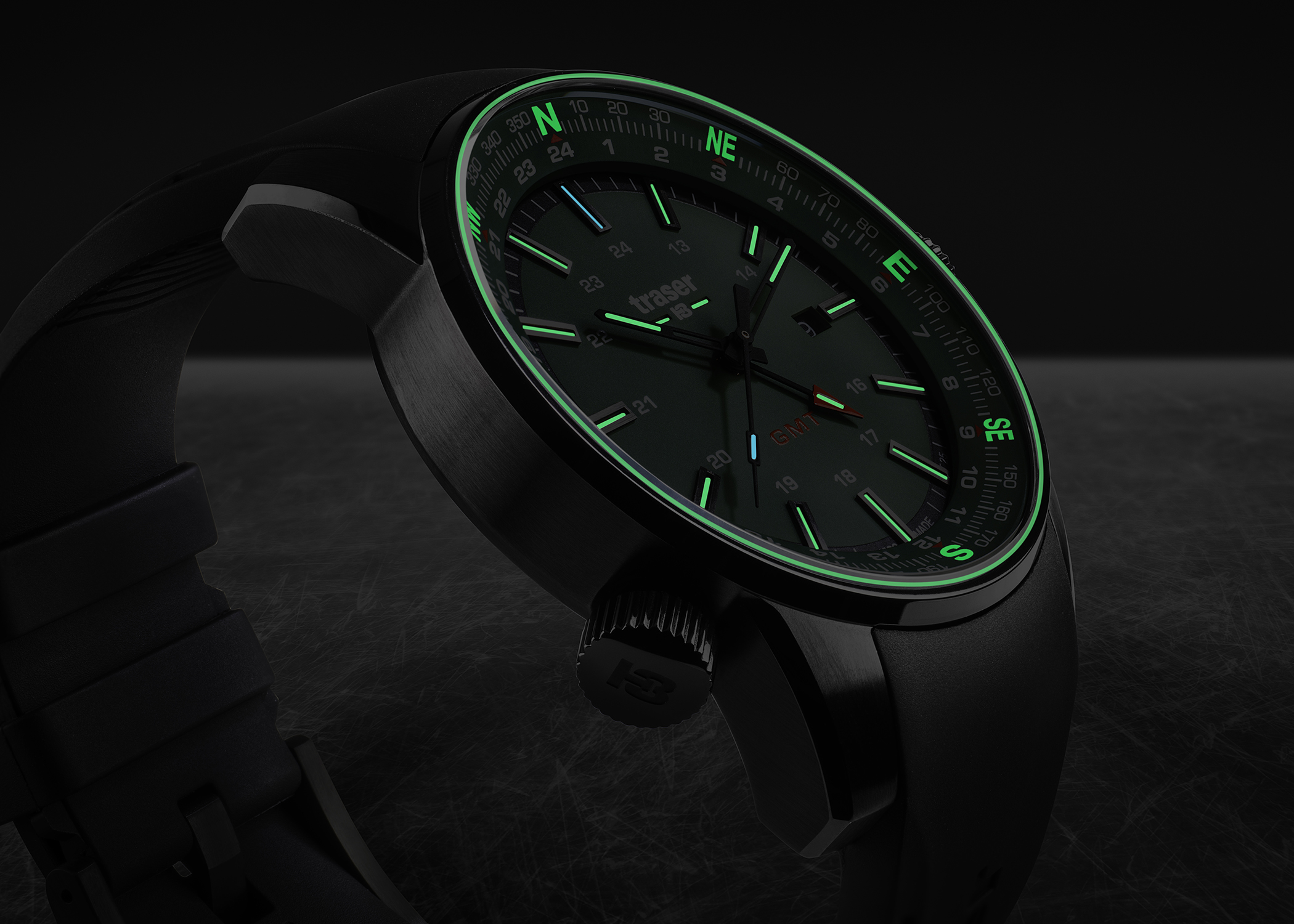 Traser TS-109744 P68 Pathfinder P68 Pathfinder GMT Green Rubber Strap zegarek męski sportowy szafirowe - miniatura 8