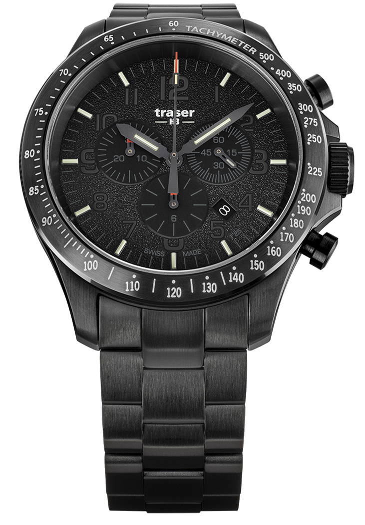 P67 Officer Pro Chronograph Black Steel Bracelet Traser TS-109466 