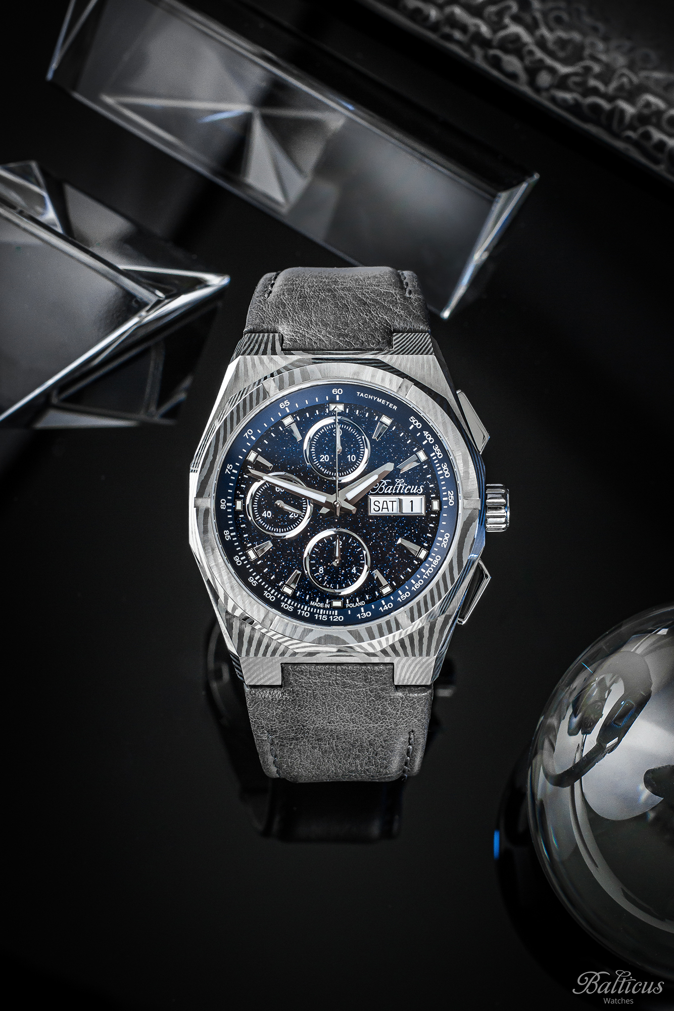 zegarek Balticus BLT-BALSDDCHABA automatyczny męski Gwiezdny Pył Gwiezdny Pył DAMAST CHRONO 7750 42mm Awenturyn Niebieski - miniatura 6