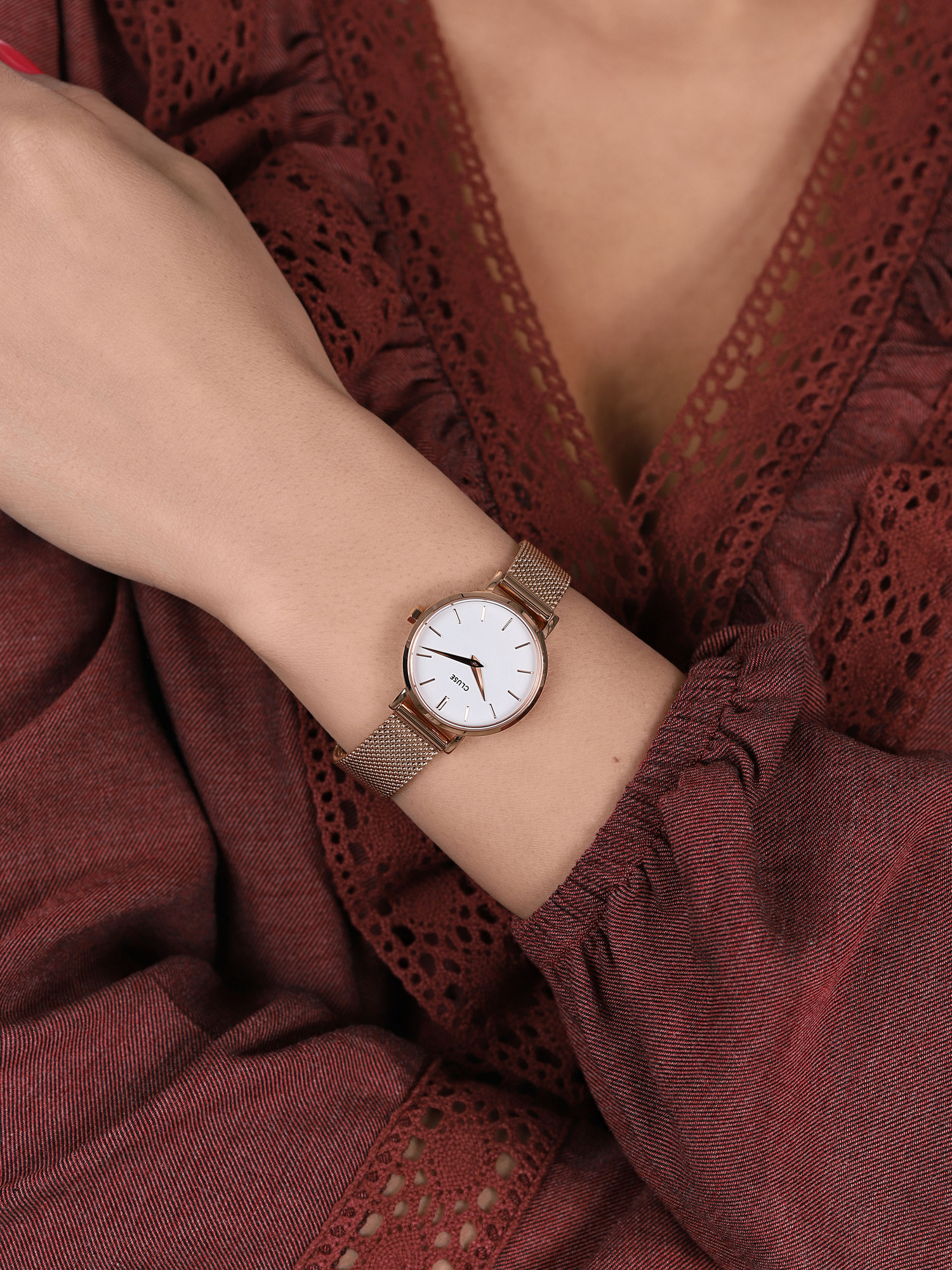 Petite Mesh Rose Gold/White Marble Cluse CW0101211003 - hover