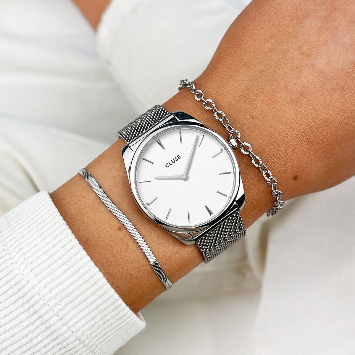 zegarek Cluse CW0101212001 kwarcowy damski Feroce Mesh Silver White - miniatura 6