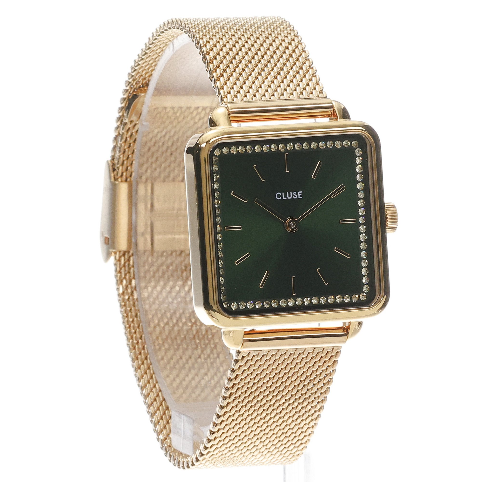 zegarek Cluse CW10309 kwarcowy damski La Tetragone Mesh stones Green Gold Colour - miniatura 3