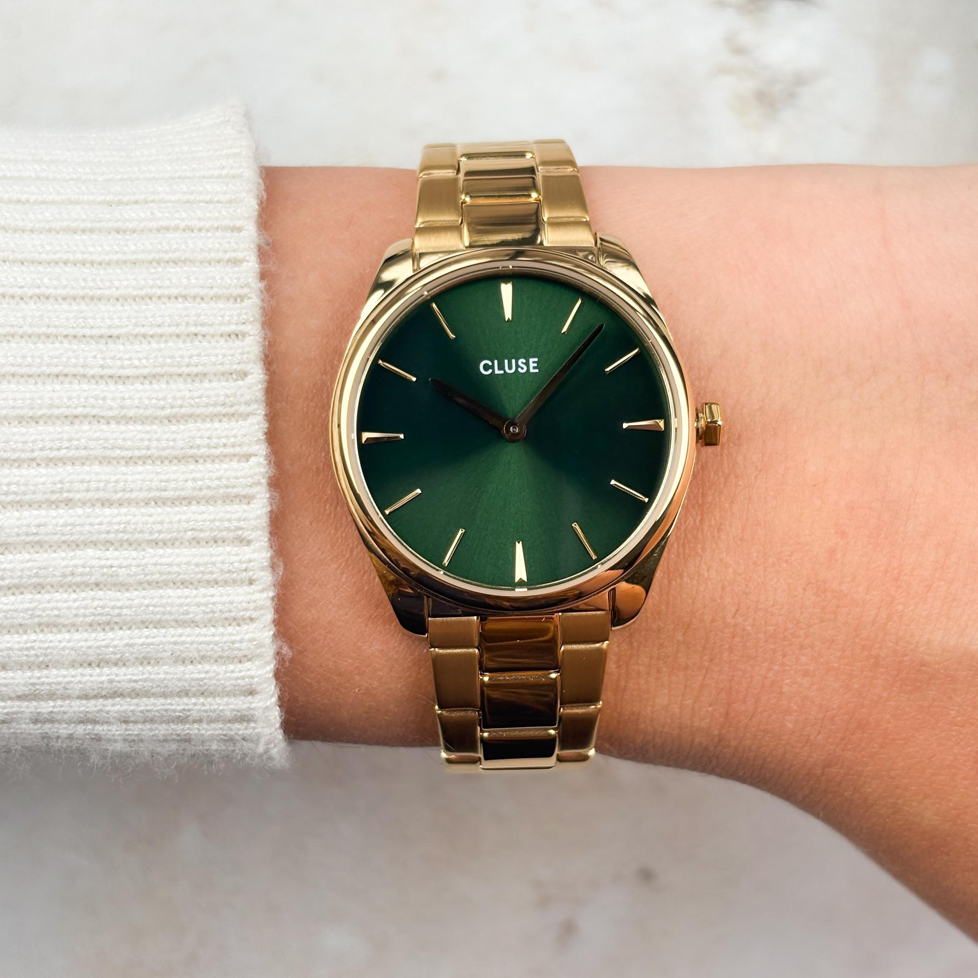 zegarek Cluse CW11217 kwarcowy damski Feroce Petite Steel Green Gold Colour - miniatura 6