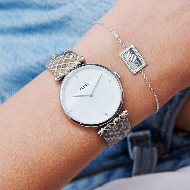 Cluse CL61009 Triomphe Silver White Pearl/Soft Grey Python Jungle zegarek damski fashion/modowy mineralne - miniatura 6