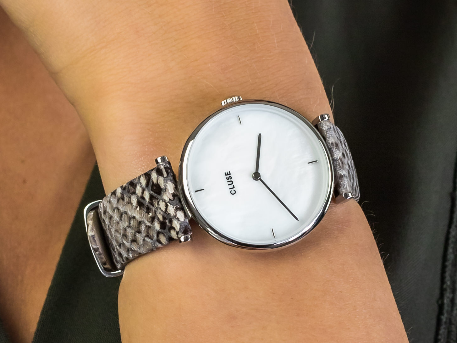 Cluse CL61009 Silver White Pearl/Soft Grey Python Jungle zegarek fashion/modowy Triomphe - miniatura 2