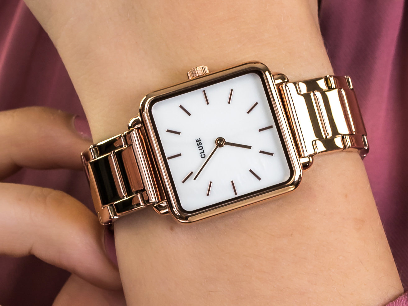 Cluse CL60027S Three Link Rose Gold/White Pearl zegarek klasyczny La Tetragone - miniatura 2