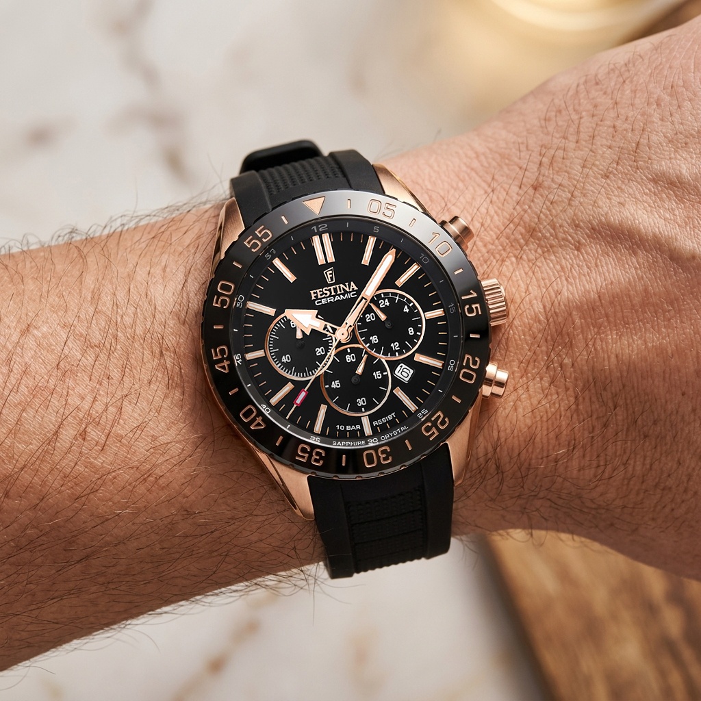 zegarek Festina F20516-2 Ceramic męski z chronograf Chronograf - miniatura 3