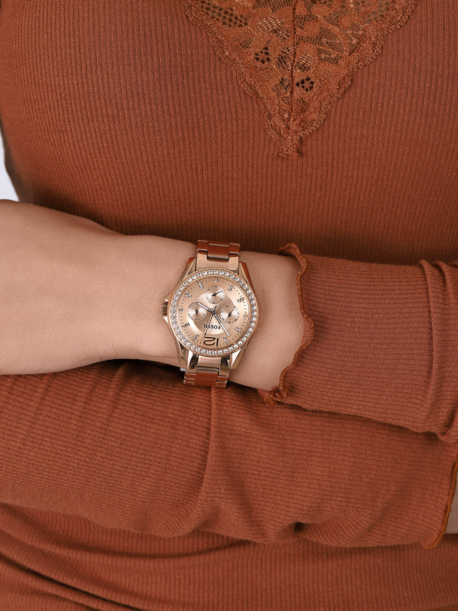 RILEY Rose Gold Stainless Steel 38mm Fossil ES2811 - hover