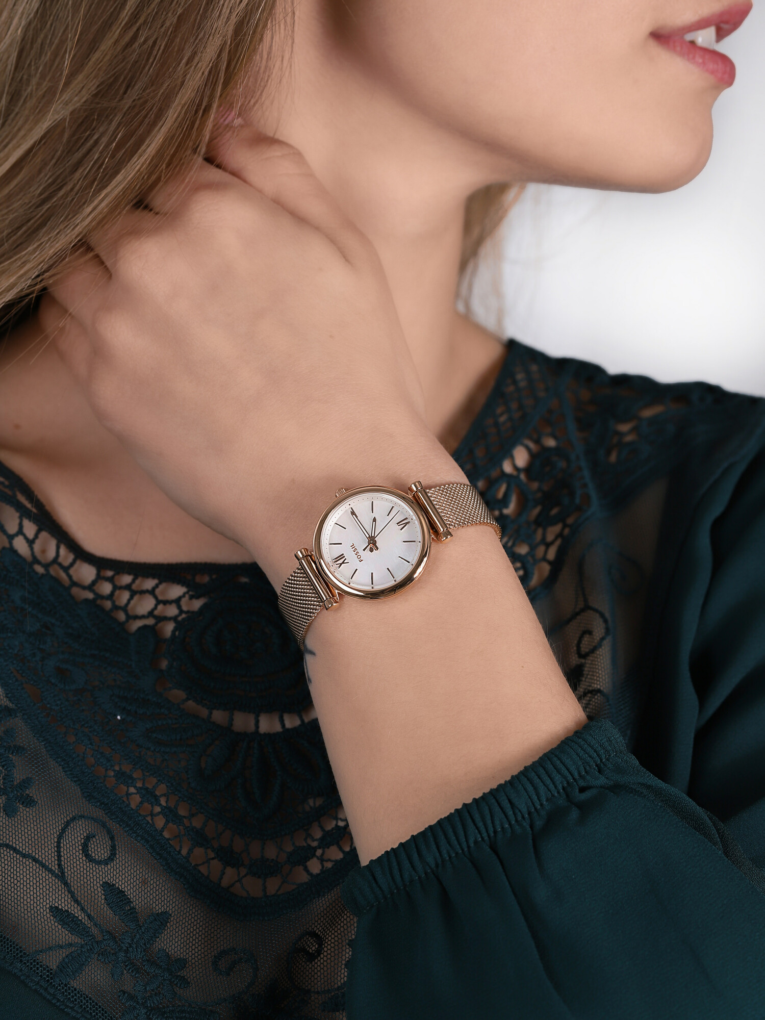 CARLIE Rose Gold Stainless Steel 28mm Fossil ES4433 - hover