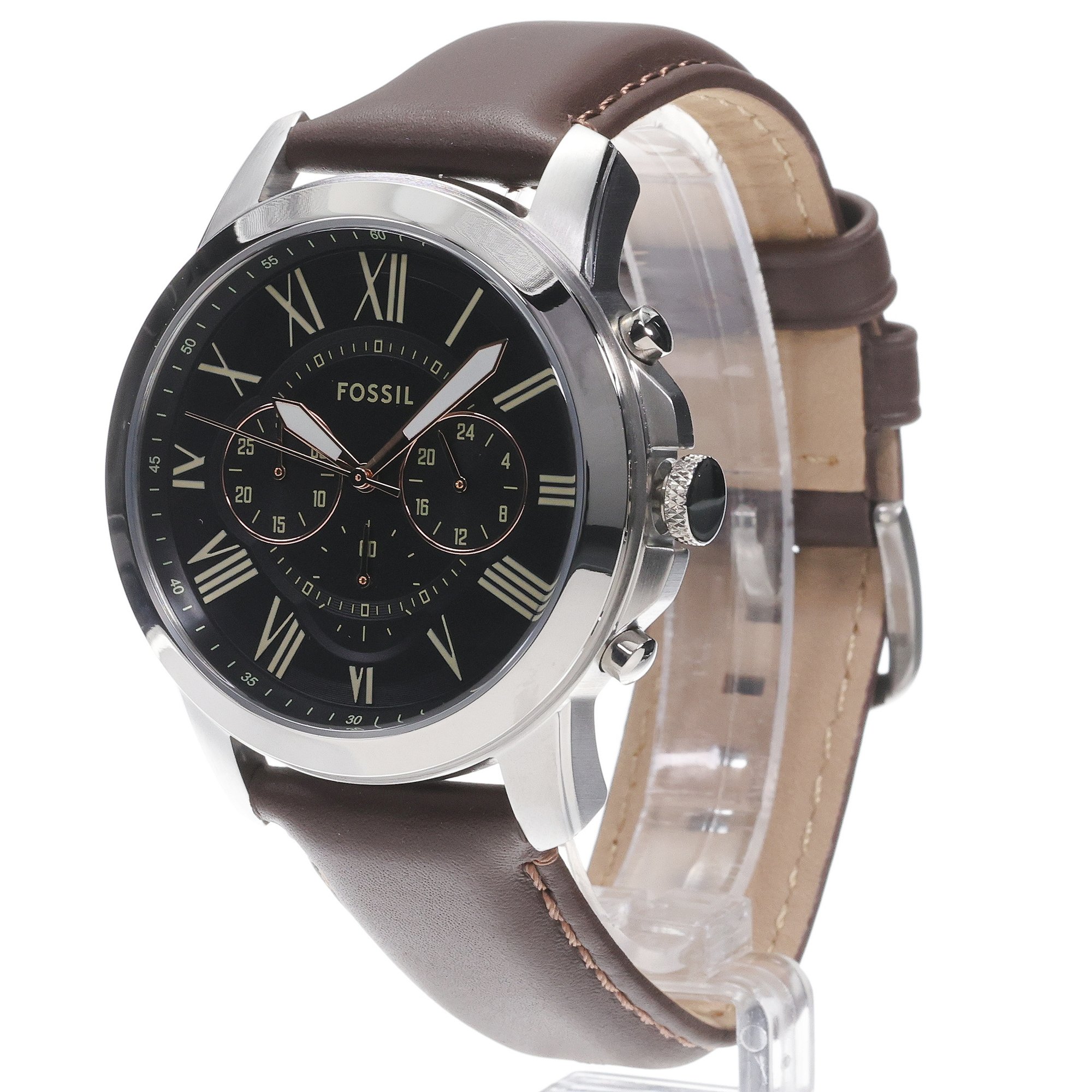 zegarek Fossil FS4813 GRANT Brown Leather Strap 44mm Grant mineralne - miniatura 2