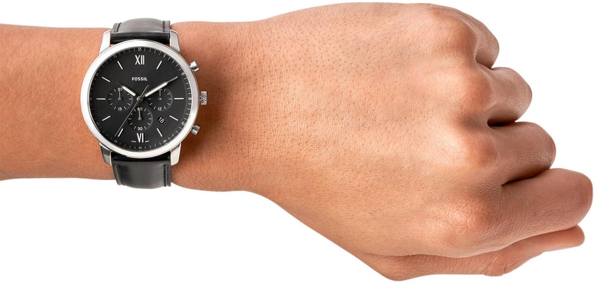 zegarek Fossil FS5452 NEUTRA CHRONO Black Leather Strap 44mm Neutra mineralne - miniatura 9