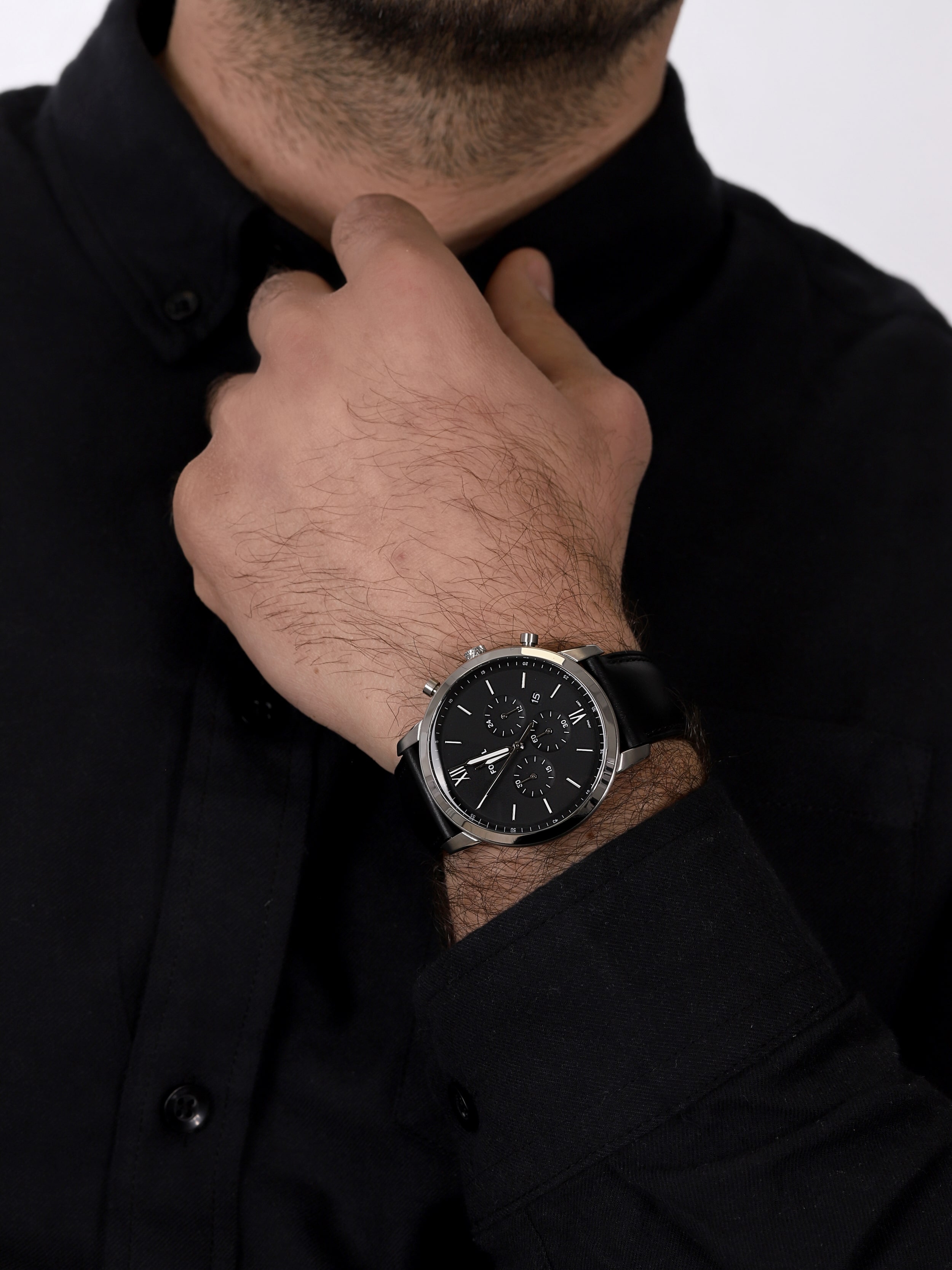 NEUTRA CHRONO Black Leather Strap 44mm Fossil FS5452 - hover