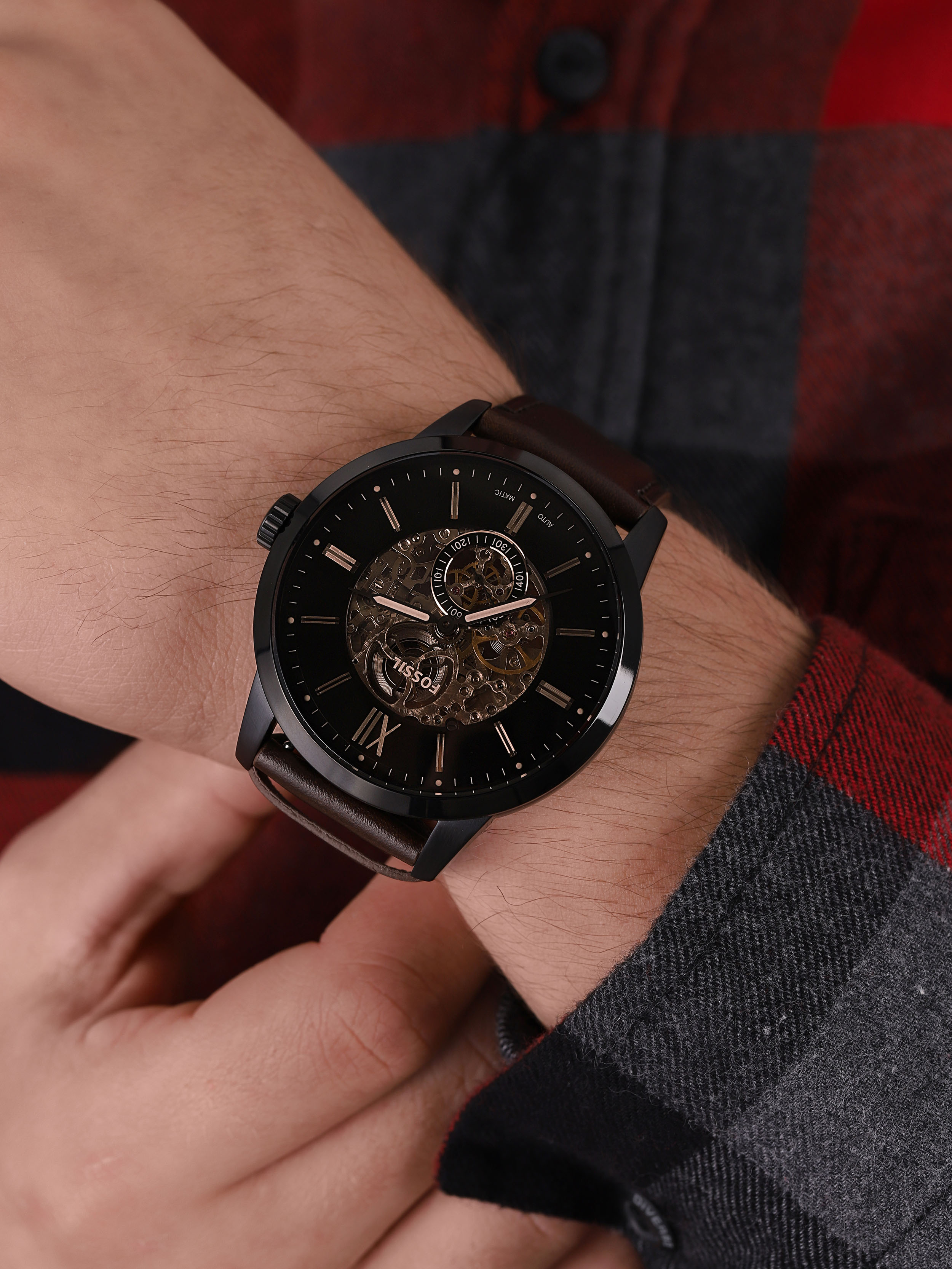 Townsman Automatic Brown Leather Strap 48mm Fossil ME3155 - hover