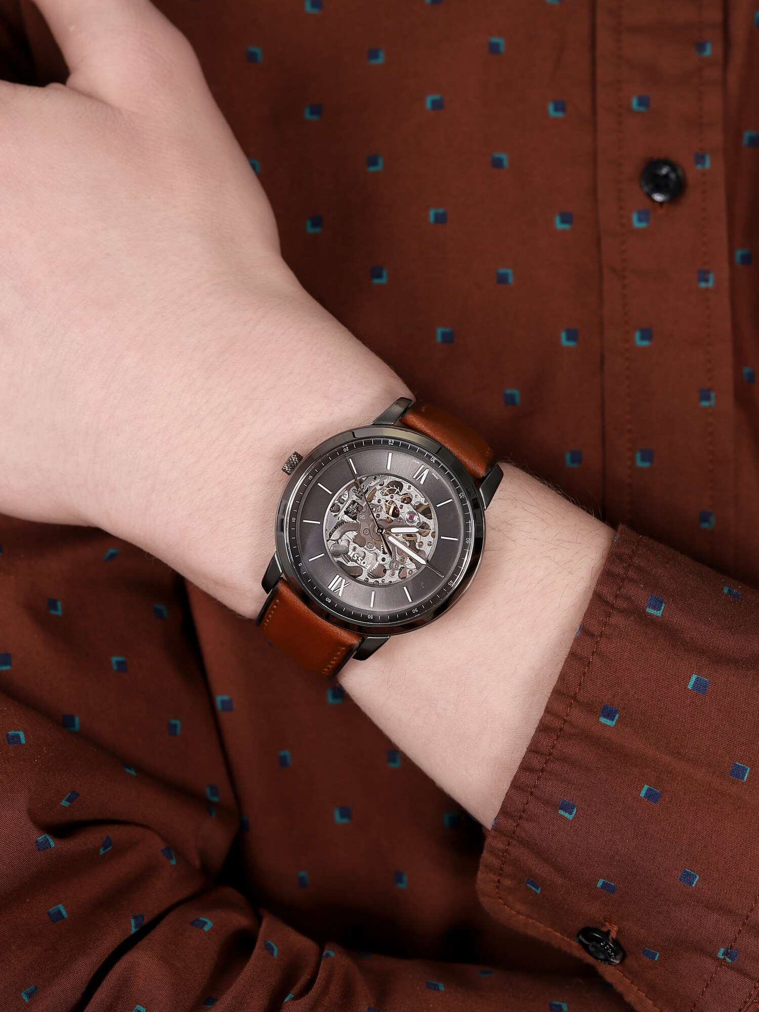 NEUTRA AUTOMATIC Brown Leather Strap 44mm Fossil ME3161 - hover